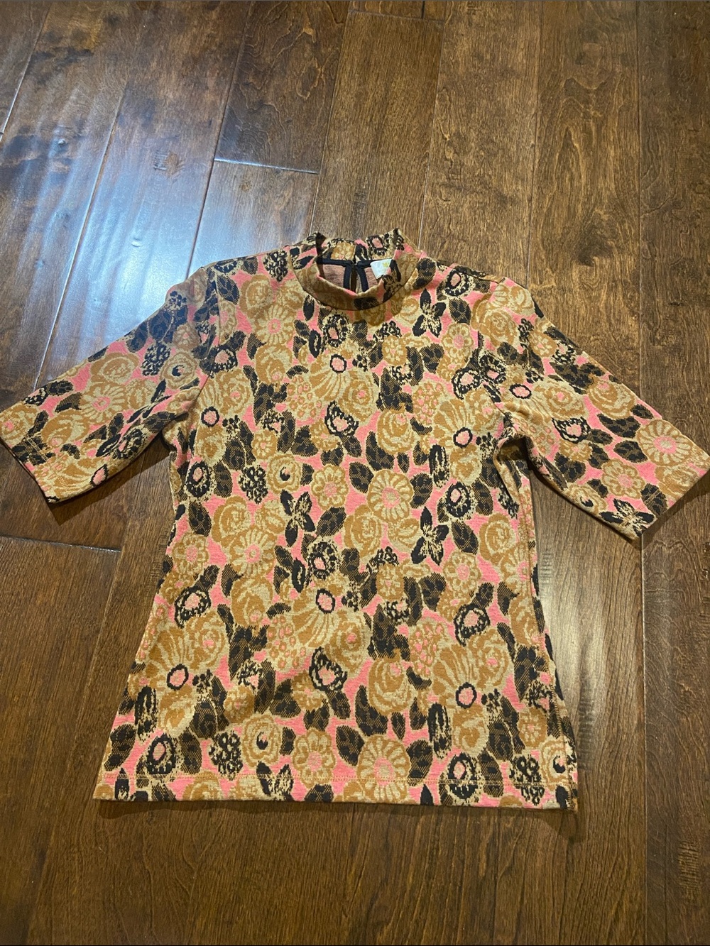 Maeve Mock-Neck Jacquard Top Women's Size XS pink/black multicolor